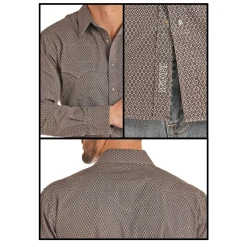 Rock & Roll Cowboy Men's Brown Poplin Print LS Snap Shirt B2S2321 -WesternWearWonder 2321multi