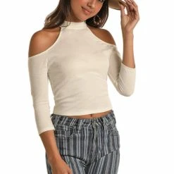 Rock & Roll Cowgirl Ladies Off Shoulder White 3/4 Sleeves Shirt 47-6297