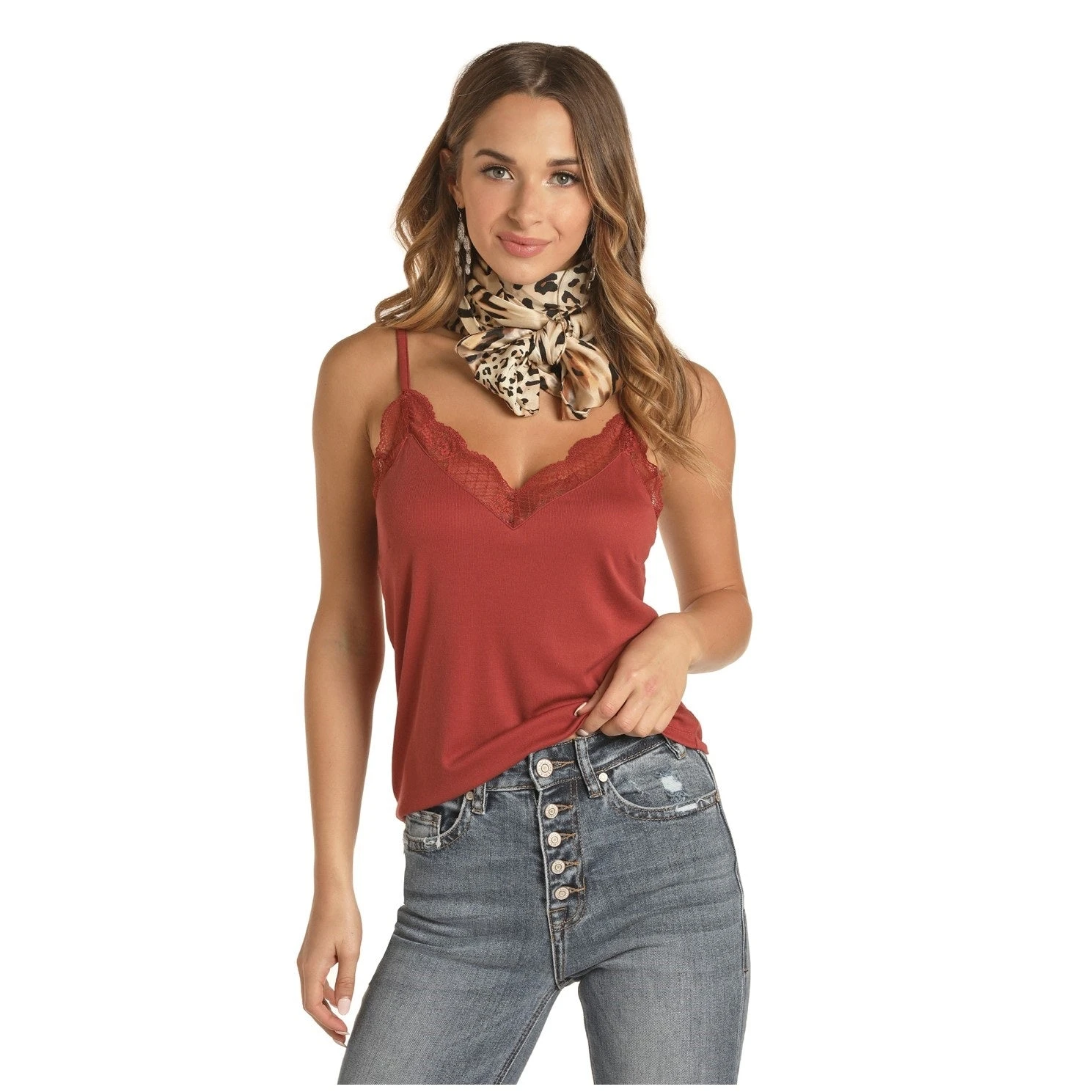 Rock & Roll Cowgirl Girl's Rib Knit Lace Trim Cami Shirt 49-8397 3 Rock & Roll Cowgirl Girl's Rib Knit Lace Trim Cami Shirt 49-8397