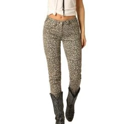 Rock & Roll Denim Ladies Leopard Mid Rise Skinny Jeans W1S4147