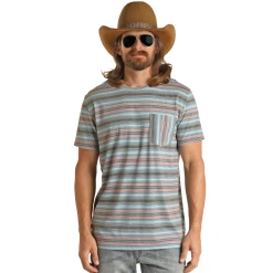 Rock & Roll Cowboy Unisex Turquoise Striped T-Shirt RRMT21RZMP-87