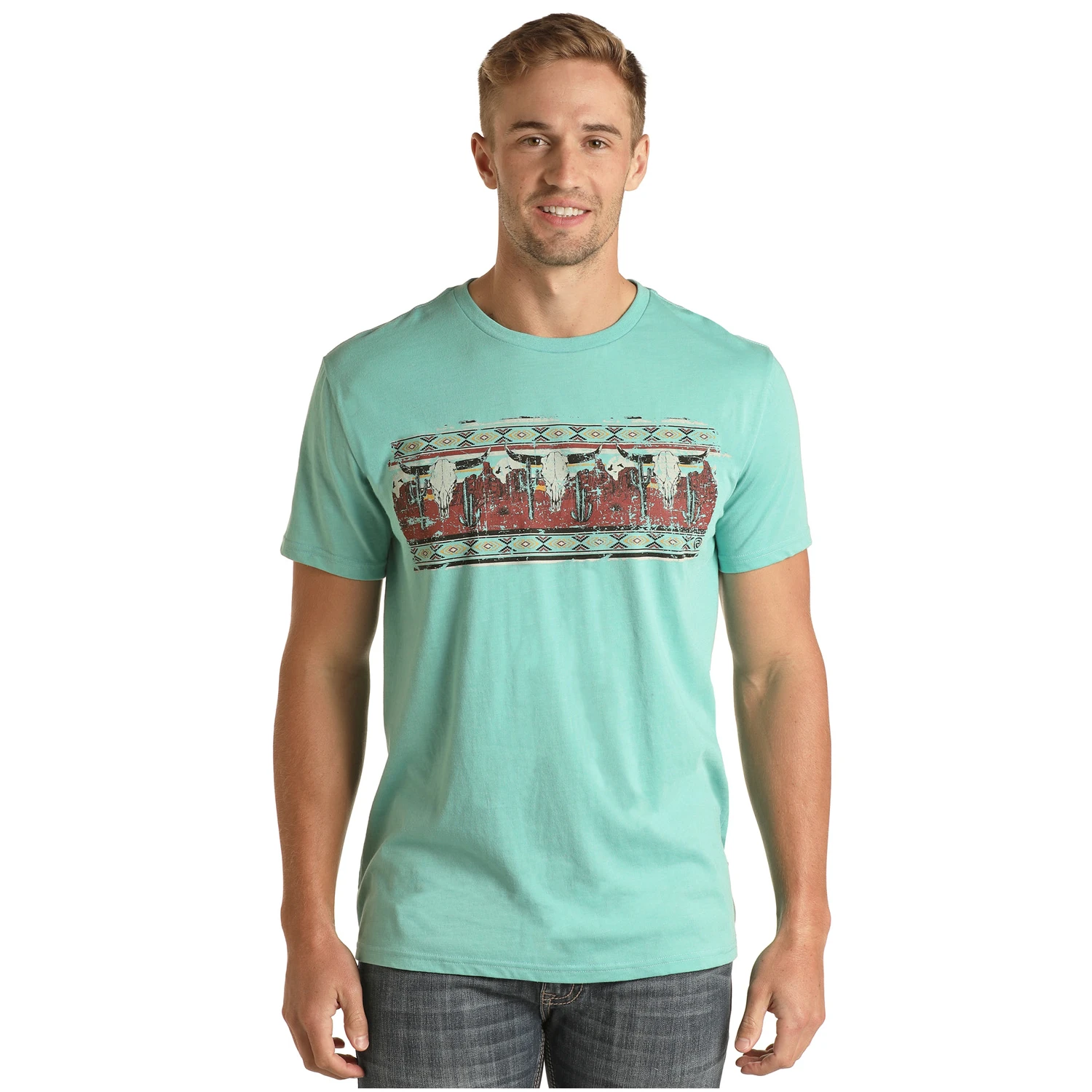 Rock & Roll Cowboy Men's Western Turquoise Graphic T-Shirt RRMT21RZME-86 3 Rock & Roll Cowboy Men's Western Turquoise Graphic T-Shirt RRMT21RZME-86