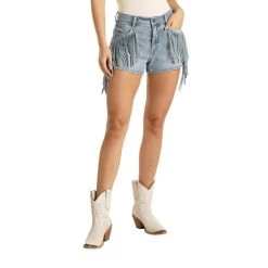 Rock & Roll Cowgirl Juniors High Rise Fringe Denim Shorts 68H3693