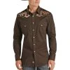 Rock & Roll Cowboy Men's Western Style Brown Long Sleeve Shirt B2S1312 -WesternWearWonder B2S1312