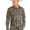 Rock & Roll Denim Men's Long Sleeve Aztec Print Brown Snap Shirt B2S3319