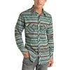 Rock & Roll Denim Men's Aztec Stripe Print Aqua Snap Shirt B2S3330 -WesternWearWonder B2S3330