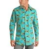 Rock & Roll Cowboy Men's Aztec Print Turquoise Snap Shirt B2S3337 -WesternWearWonder B2S3337