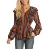 Rock & Roll Cowgirl Ladies Stripe Multicolor Blouse Shirt B4-7646-97 -WesternWearWonder B4 7646 AZ