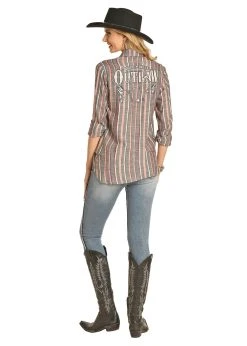 Rock & Roll Cowgirl Ladies Stripe Button Down Long Sleeve Shirt B4B4505 -WesternWearWonder B4B4505