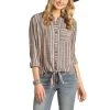 Rock & Roll Cowgirl Ladies Stripe Button Down Long Sleeve Shirt B4B4505 -WesternWearWonder B4B4505 AZ