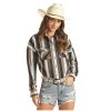 Rock & Roll Cowgirl Ladies Boyfriend Fit Stripe Long Sleeve Shirt B4S3334 1 Rock & Roll Cowgirl Ladies Boyfriend Fit Stripe Long Sleeve Shirt B4S3334 -WesternWearWonder B4S3334 A