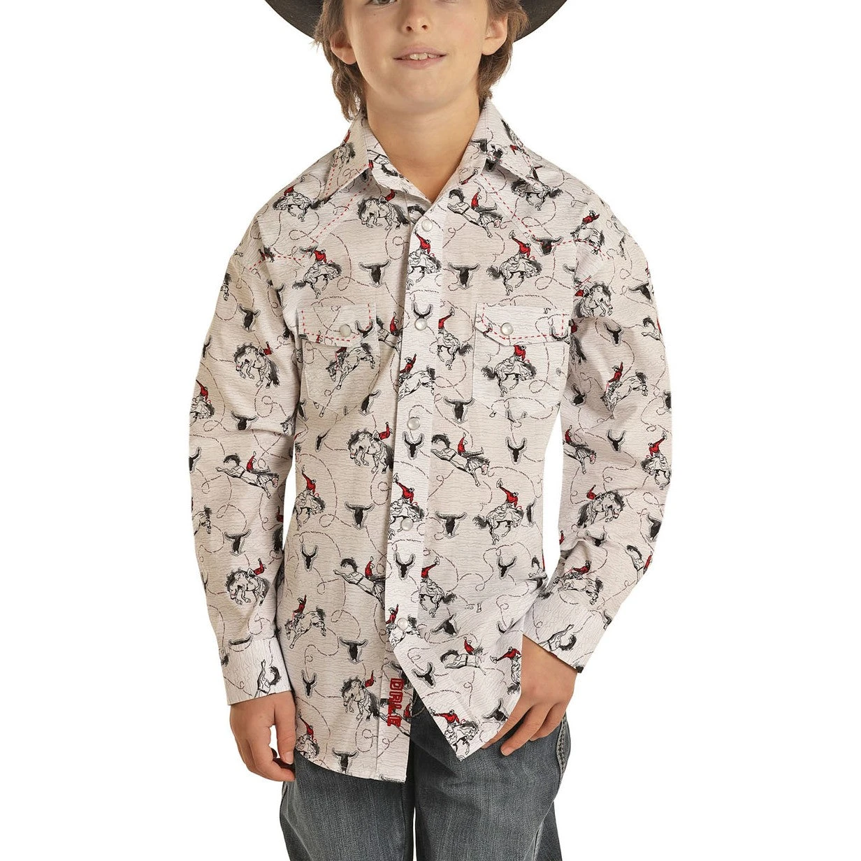 Rock & Roll Cowboy Childrens Horse & Bull Horn Print Snap Shirt B8S1319 2 Rock & Roll Cowboy Childrens Horse & Bull Horn Print Snap Shirt B8S1319