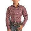 Rock & Roll Cowboy Boy's Floral Print Maroon Snap Shirt C0S1614 -WesternWearWonder C0S1614