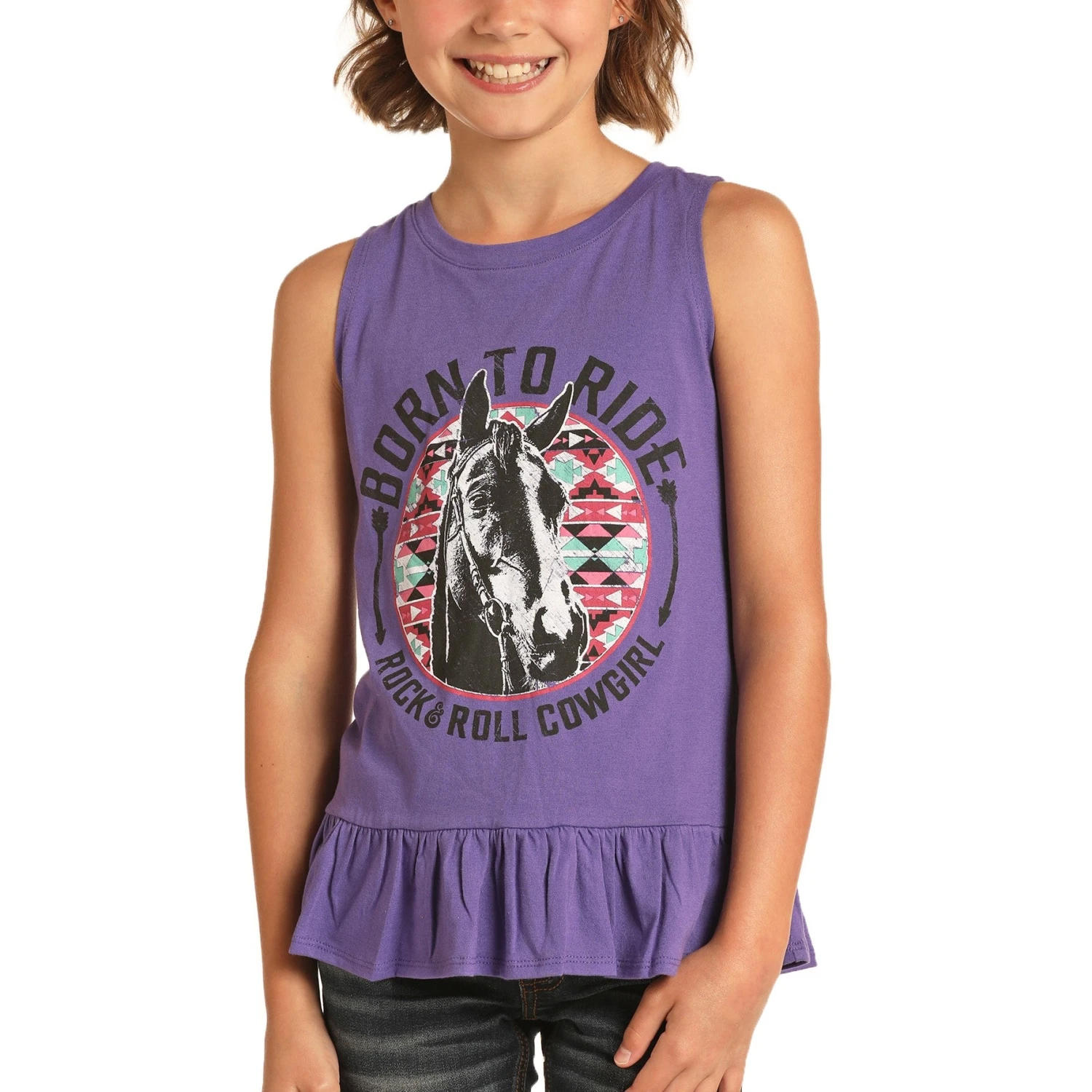Rock & Roll Cowgirl Kids Born ToRide Graphic Purple Tank Top G1-4642 3 Rock & Roll Cowgirl Kids Born ToRide Graphic Purple Tank Top G1-4642