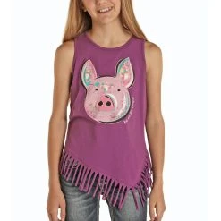 Rock & Roll Cowgirl Children's Pig Graphic Purple Tank G1-8125