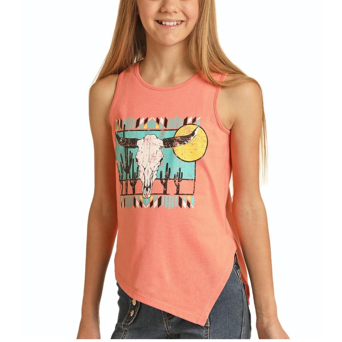 Rock & Roll Cowgirl Girl's Skull Print Graphic Corral Tank Top G1-9237 3 Rock & Roll Cowgirl Girl's Skull Print Graphic Corral Tank Top G1-9237