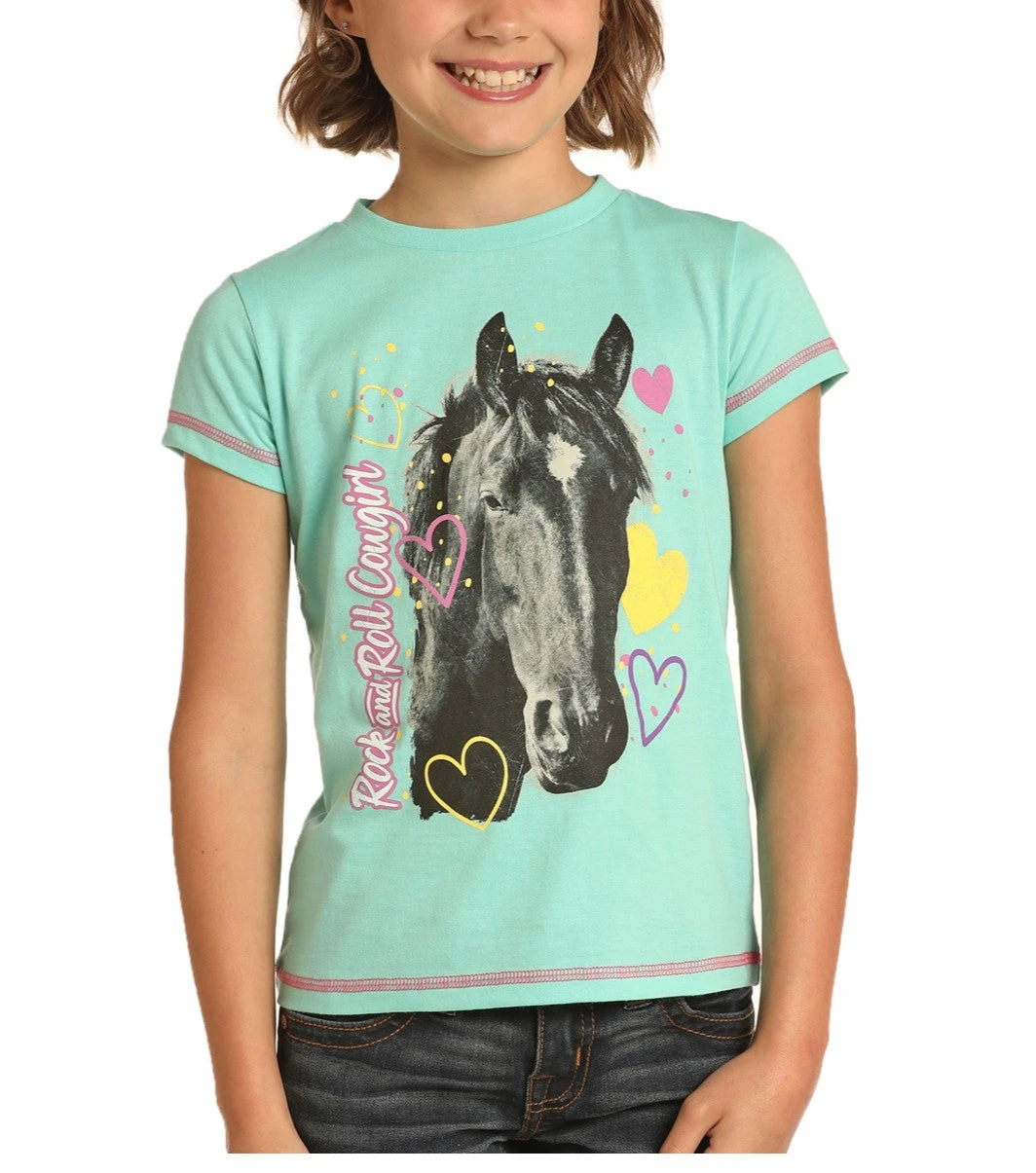 Rock & Roll Cowgirl Children's Horse Graphic Seafoam T-Shirt G3T4645 3 Rock & Roll Cowgirl Children's Horse Graphic Seafoam T-Shirt G3T4645