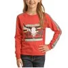 Rock & Roll Cowgirl Children's Cow Skull Fuchsia Sweatshirt G4T1552-95 -WesternWearWonder G4T1552