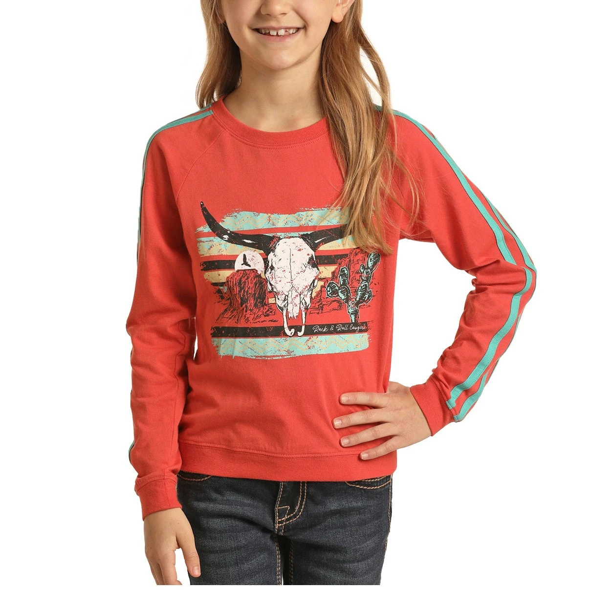 Rock & Roll Cowgirl Children's Cow Skull Fuchsia Sweatshirt G4T1552-95 3 Rock & Roll Cowgirl Children's Cow Skull Fuchsia Sweatshirt G4T1552-95
