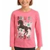 Rock & Roll Cowgirl Girls Born To Ride Horse Pink T-Shirt G4T2251 -WesternWearWonder G4T2251