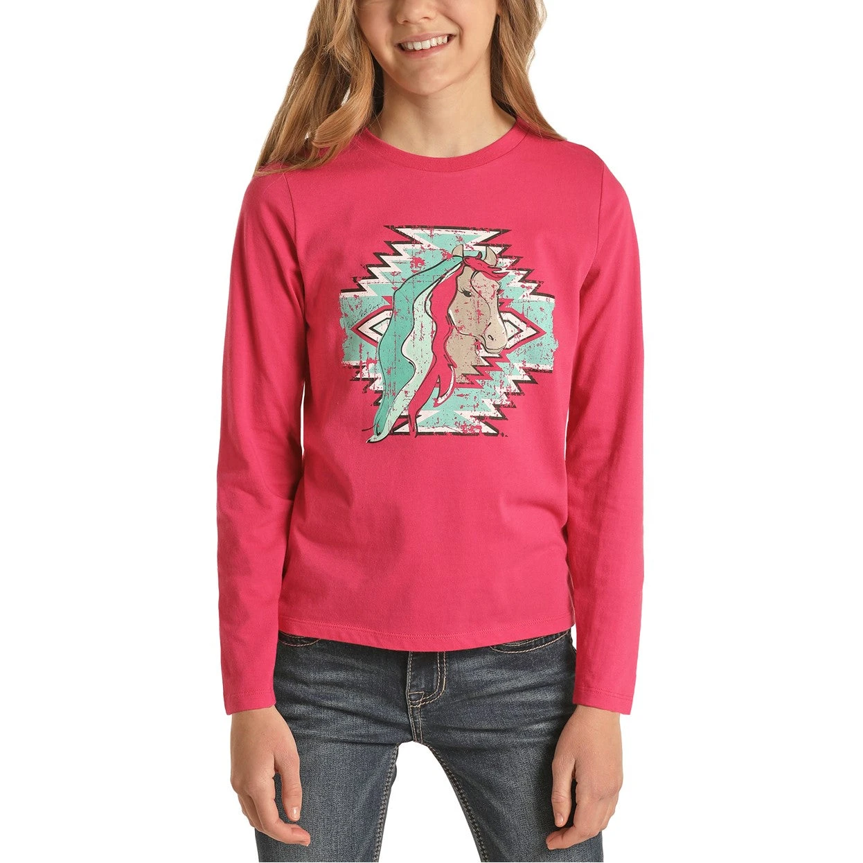 Rock & Roll Cowgirl Girl's Pink Pony Long Sleeve T-Shirt G4T2471 3 Rock & Roll Cowgirl Girl's Pink Pony Long Sleeve T-Shirt G4T2471