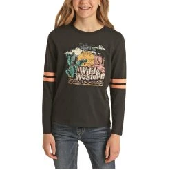 Rock & Roll Cowgirl Girl's Black Long Sleeve Graphic T-Shirt G4T2473