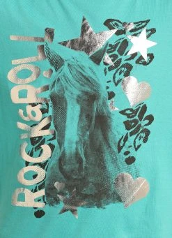 Rock & Roll Cowgirl Girls Horse Graphic Long Sleeve Teal T-Shirt G4T3315 -WesternWearWonder G4T3315 BZ