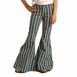Rock & Roll CowgirlĀ® Girl's Denim Navy Striped Bell Bottoms G5B2726