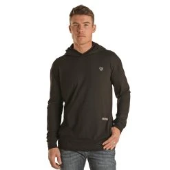 Rock & Roll Denim Logo Black Long Sleeve Hoodie P8H1531