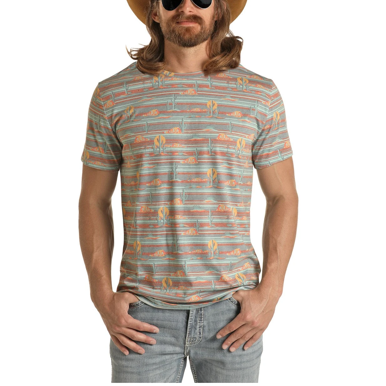 Rock & Roll Denim Men's Cactus Sunset Print Multi-Color T-shirt P9-3369 3 Rock & Roll Denim Men's Cactus Sunset Print Multi-Color T-shirt P9-3369