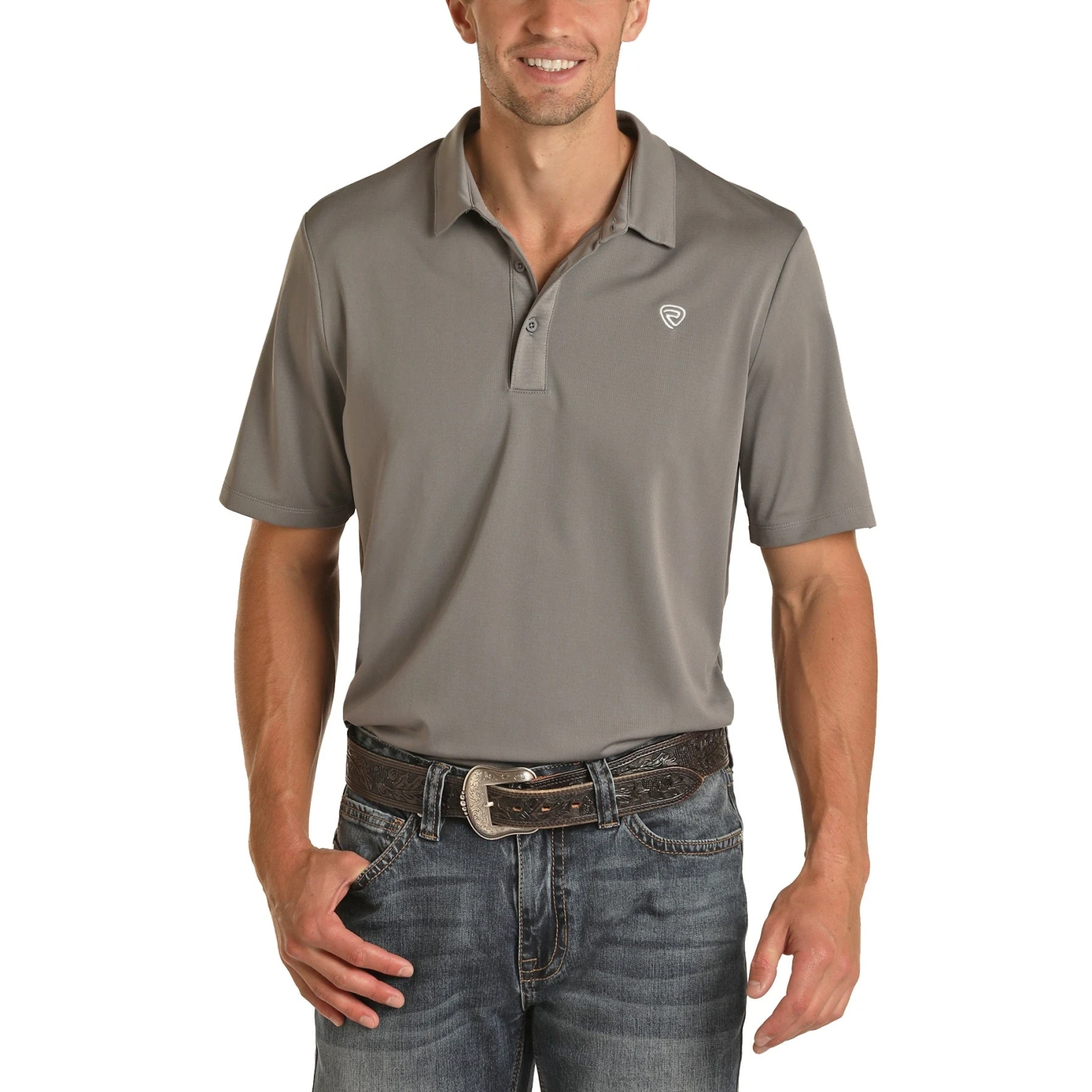 Rock & Roll Cowboy Men's Short Sleeve Grey Polo P9P8016-05 3 Rock & Roll Cowboy Men's Short Sleeve Grey Polo P9P8016-05