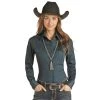 Rock & Roll Cowgirl Stretch Poplin Long Sleeve Western Snap Shirt -WesternWearWonder PSWSOSR07S B