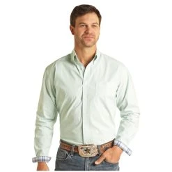 Rock & Roll Cowboy Men's Micro Pinstripe Emerald Button Down R0D3290