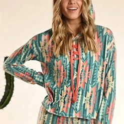 Rock & Roll Turquoise And Peach Aztec Hoodie