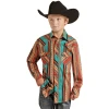 Rock & Roll Cowboy Kid's Aztec Stripe Caribbean Blue Shirt RRBSOSRZ0Y-83 -WesternWearWonder RRBSOSRZ0Y 83