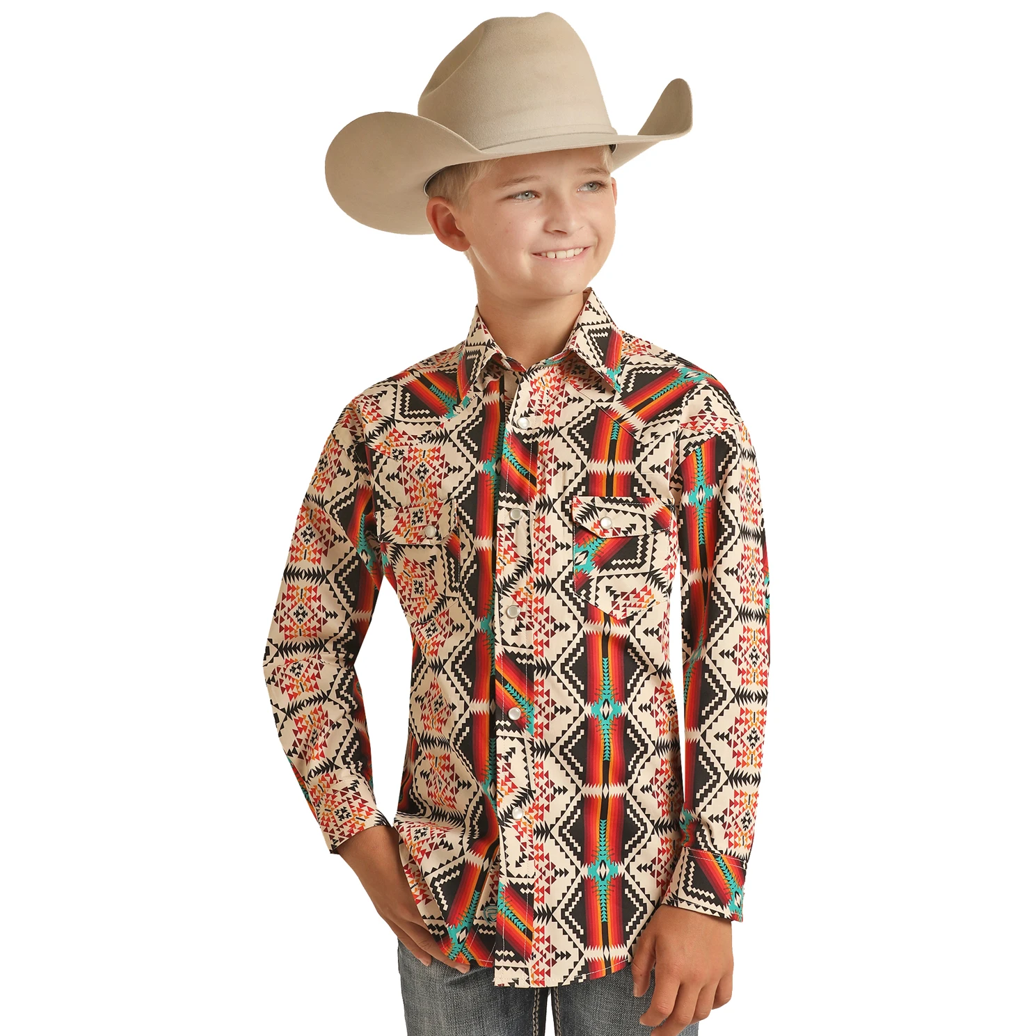 Rock & Roll Cowboy Kid's Aztec Poplin Print Snap Shirt RRBSOSRZ0Z-12 3 Rock & Roll Cowboy Kid's Aztec Poplin Print Snap Shirt RRBSOSRZ0Z-12