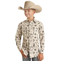 Rock & RollĀ® Youth Boy's Aztec Poplin Print Snap Shirt RRBSOSRZ11-12
