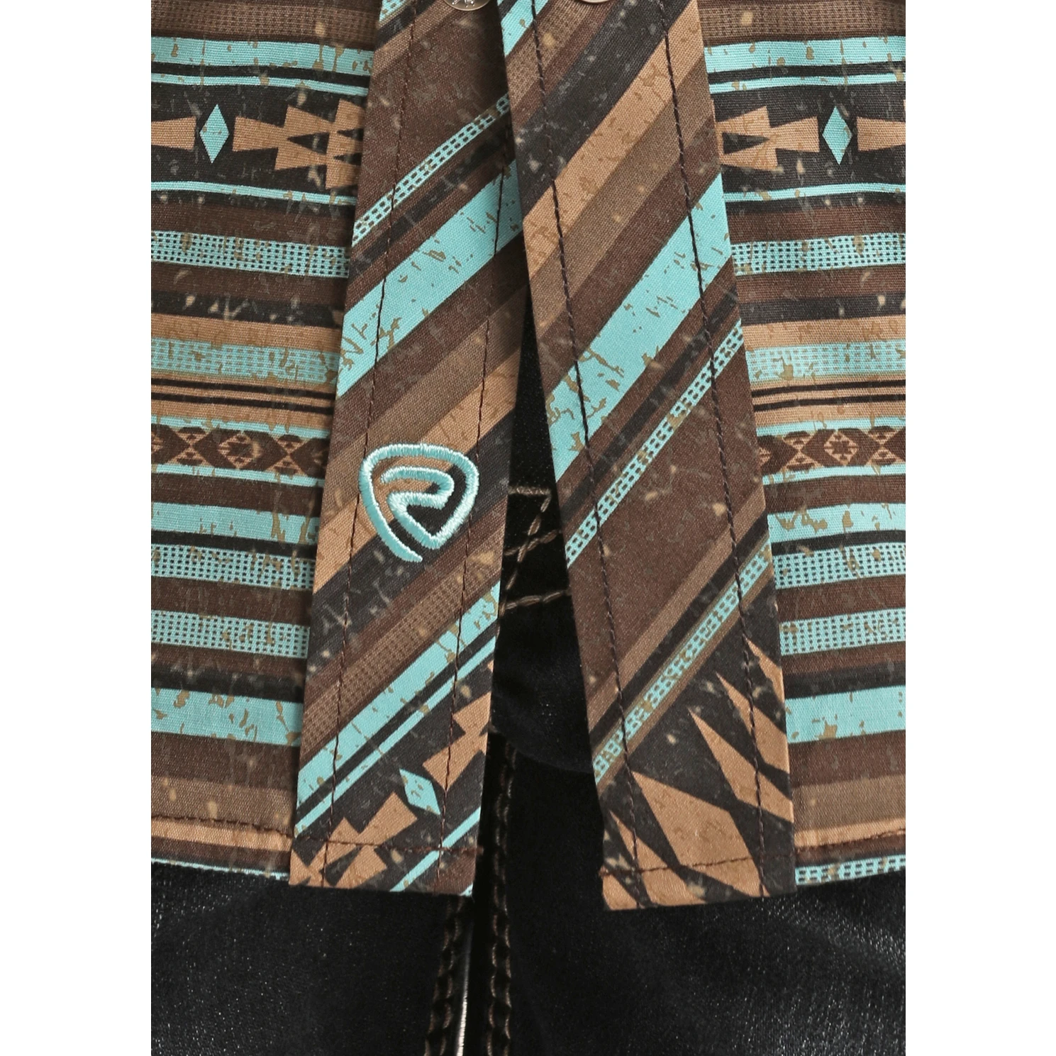 Rock & Roll Cowboy Kid's Teal Aztec Stripe Snap Shirt RRBSOSRZ17-81 4 Rock & Roll Cowboy Kid's Teal Aztec Stripe Snap Shirt RRBSOSRZ17-81 - Image 2