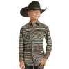 Rock & Roll Cowboy Kid's Teal Aztec Stripe Snap Shirt RRBSOSRZ17-81 -WesternWearWonder RRBSOSRZ17 81