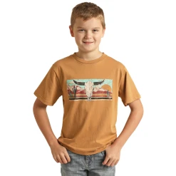 Rock & Roll Cowboy® Youth Boy's Longhorn Mustard T-Shirt RRBT21RZM5-77