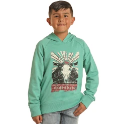 Rock & RollĀ® Youth Boy's Turquoise Bull Skull Hoodie RRBT94R05Y-86