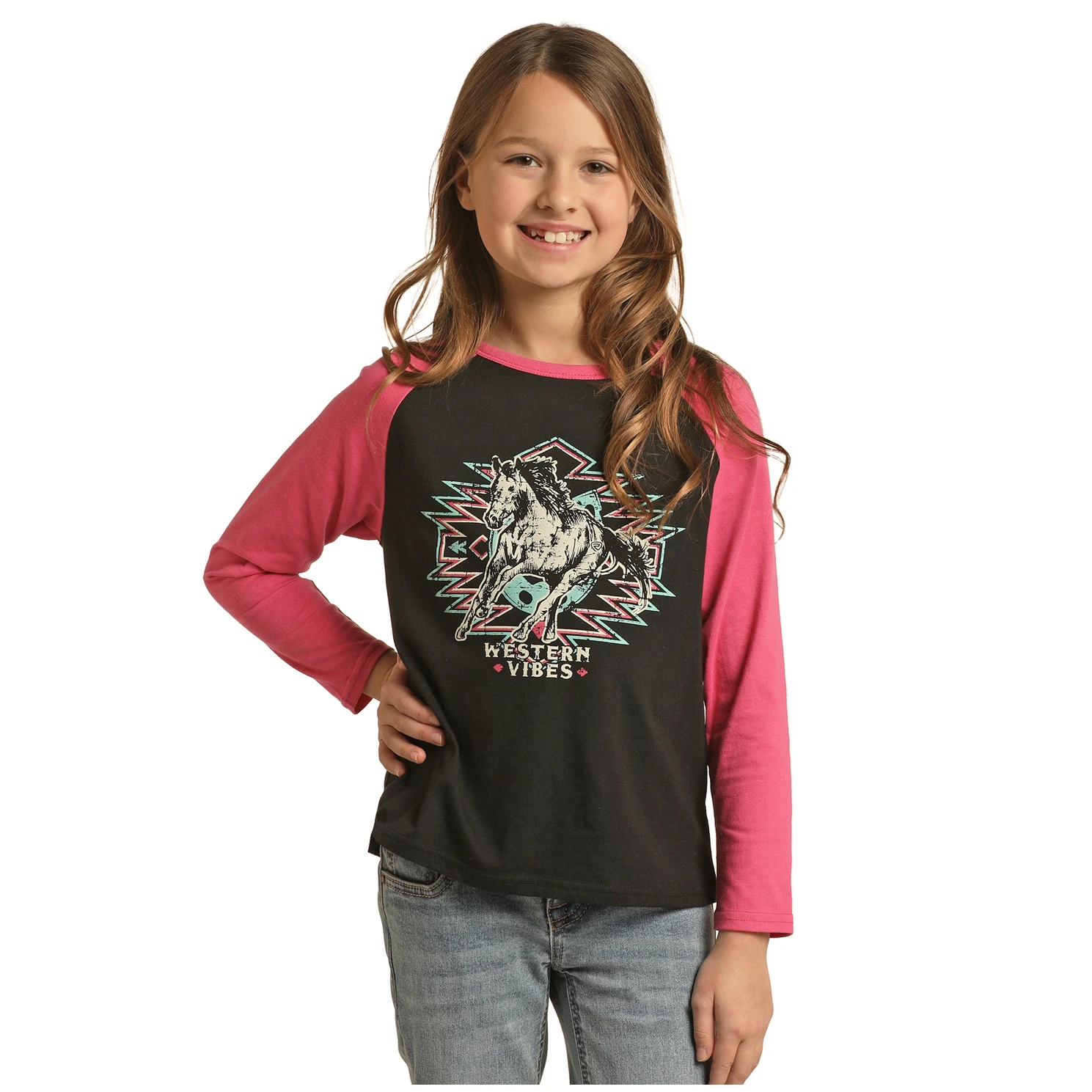 Rock & Roll Cowgirl® Youth Girl's Western Graphic Black Tee RRGT22R0I9 3 Rock & Roll Cowgirl® Youth Girl's Western Graphic Black Tee RRGT22R0I9