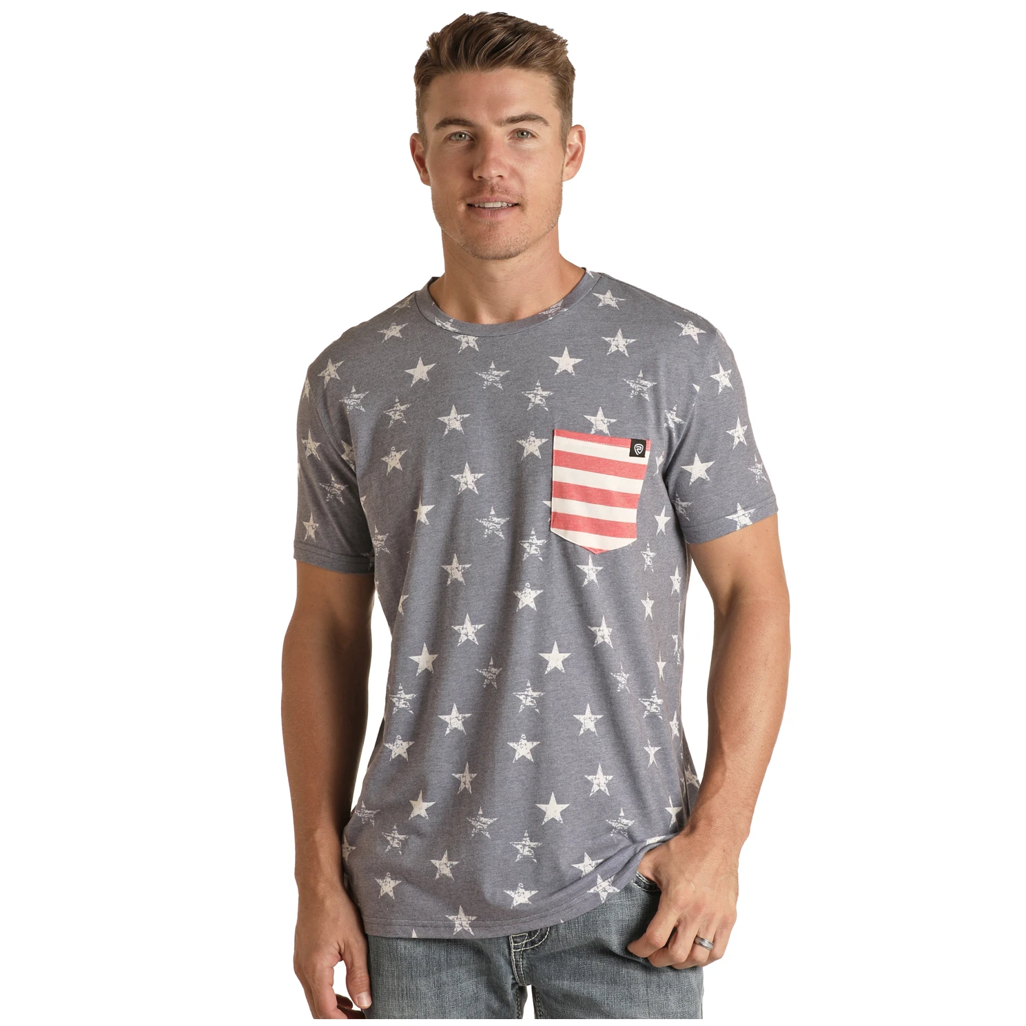 Rock & Roll Cowboy® Men's Blue American Flag T-Shirt RRMT21RZLW-45 3 Rock & Roll Cowboy® Men's Blue American Flag T-Shirt RRMT21RZLW-45