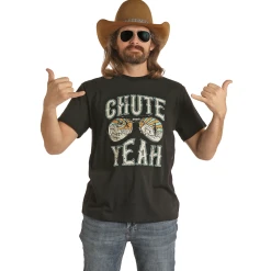 Rock & RollĀ® Unisex "CHUTE YEAH" Graphic Black T-Shirt RRUT21R06C-01