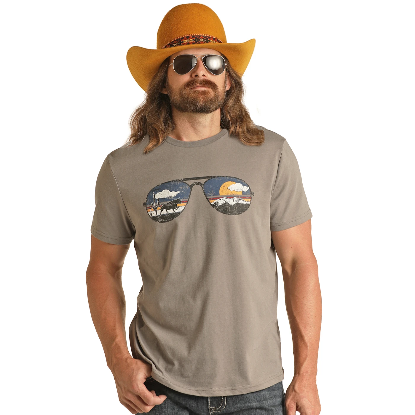 Rock & Roll Denim® Unisex Dale Brisby Sunglasses Grey Tee RRUT21R12T 3 Rock & Roll Denim® Unisex Dale Brisby Sunglasses Grey Tee RRUT21R12T