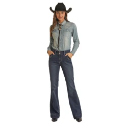 Rock & Roll Denim® Ladies Dark Wash Vintage Trouser Jeans RRWD5HR0GH -WesternWearWonder RRWD5HR0GHa