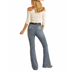 Rock & Roll® Ladies Blue Star Design Medium Wash Flare Jeans RRWD6HRZTR -WesternWearWonder RRWD6HRZTR 2