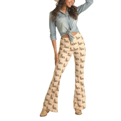 Rock & RollĀ® Ladies Pull On Western Print Beige Flares RRWD6PRZUB