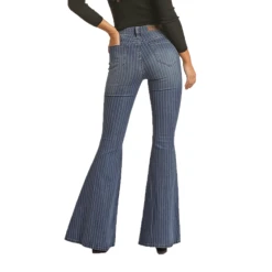 Rock & Roll Denim® Ladies Striped Medium Wash Bell Bottom Jeans RRWD7HR0GY -WesternWearWonder RRWD7HR0GYad