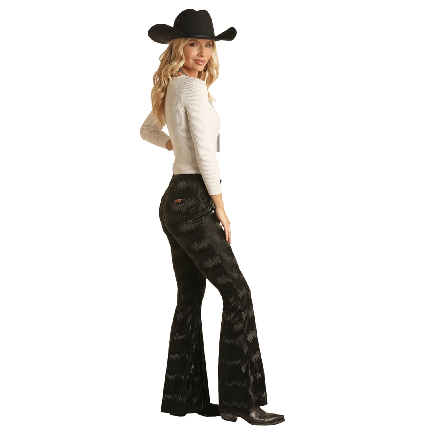 Rock & Roll Women's Black Textured Bell Bottom 4 Rock & Roll Women's Black Textured Bell Bottom - Image 2